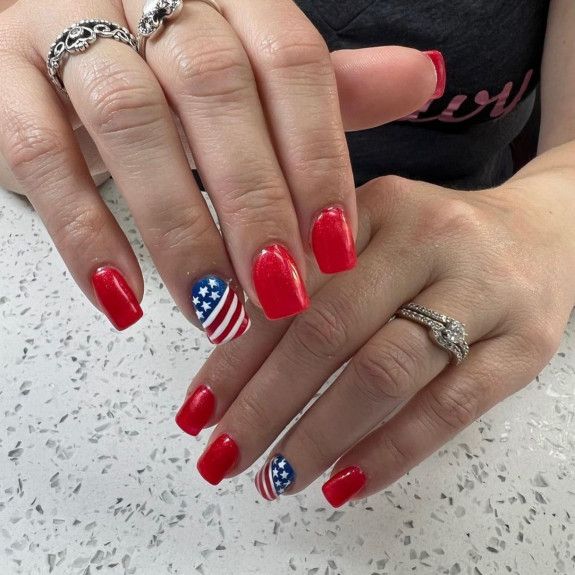 35 Memorial Day Nail Art Designs — American Flag + Red Polish Nails