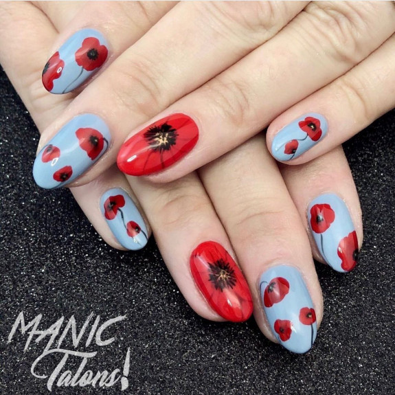 35 Memorial Day Nail Art Designs — Red Poppy Blue Nails