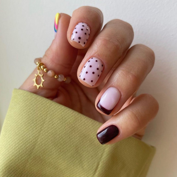 54 Cute French Tip Nail Ideas — Brown Spotty and French Tip Nails