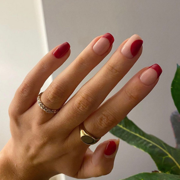 54 Cute French Tip Nail Ideas — Red French Tip Squared Nails