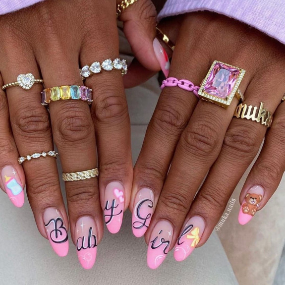 36 Gender Reveal Nail Ideas — Ombre Pink Boy or Girl Nails