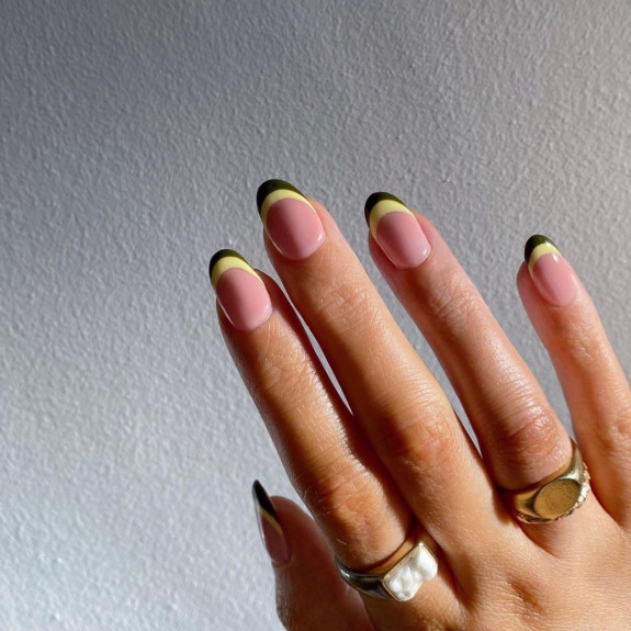 54 Cute French Tip Nail Ideas — Black and Yellow Double French