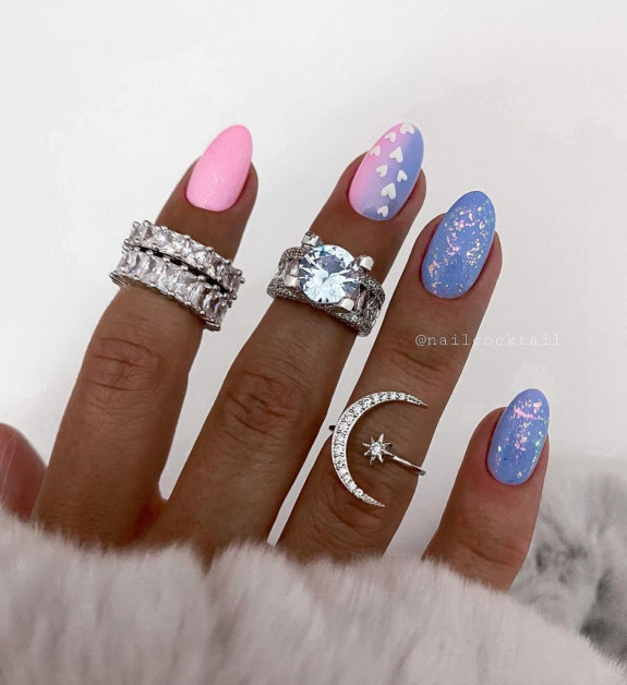 36 Gender Reveal Nail Ideas — Shimmery Blue + Ombre Nails