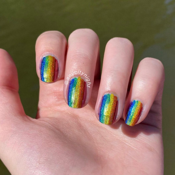 38 Pride Nail Ideas — Shimmery Rainbow Short Nails