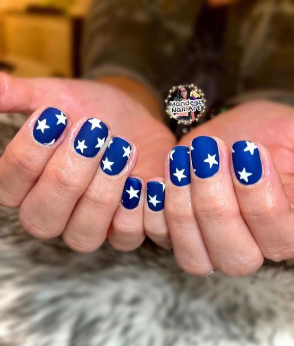 35 Memorial Day Nail Art Designs — White Star Blue Nail Art