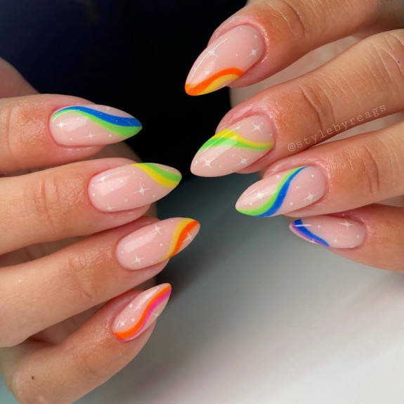 38 Pride Nail Ideas — Rainbow + Sparkle Almond Nails