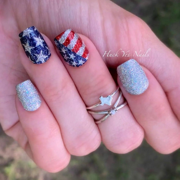 35 Memorial Day Nail Art Designs — Shimmery American Flag 4th of July Nail Art