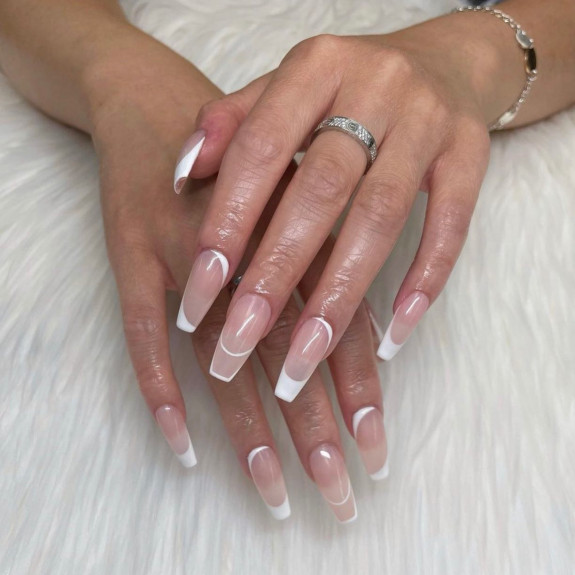 31 White Nails With Design — Double French White Acrylic Nails