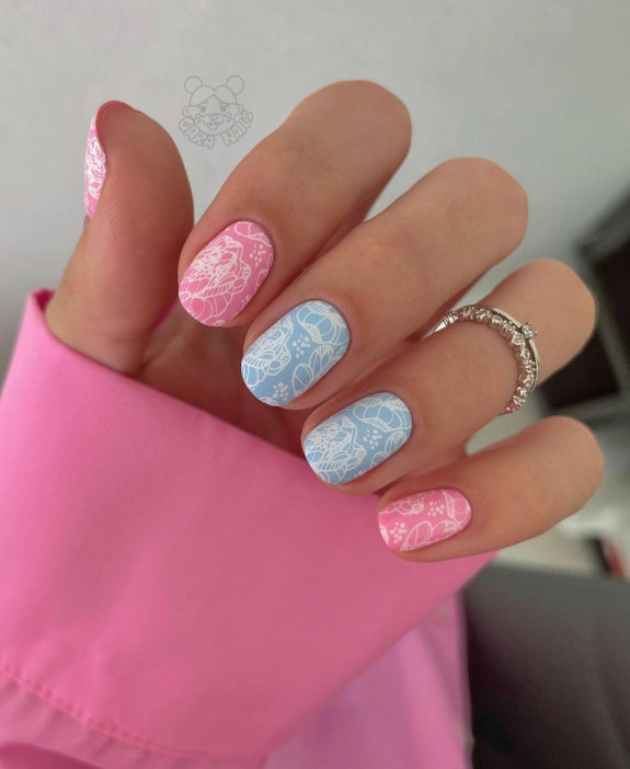 36 Gender Reveal Nail Ideas — Blue And Pink Short Nails