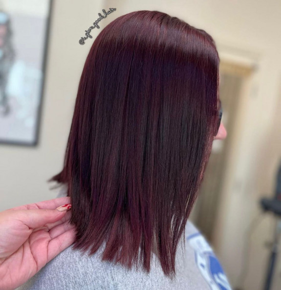 35 Plum Black Hair Color Ideas — Aubergine-Plum Lob Haircut