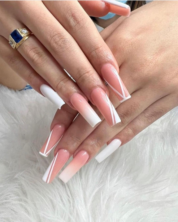 31 White Nails With Design — Acrylic Ombre Nails with White Design