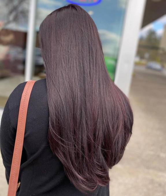 35 Plum Black Hair Color Ideas — Long Layered Cut