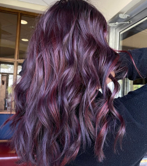 35 Plum Black Hair Color Ideas — Purple Plum Ribbon Hair