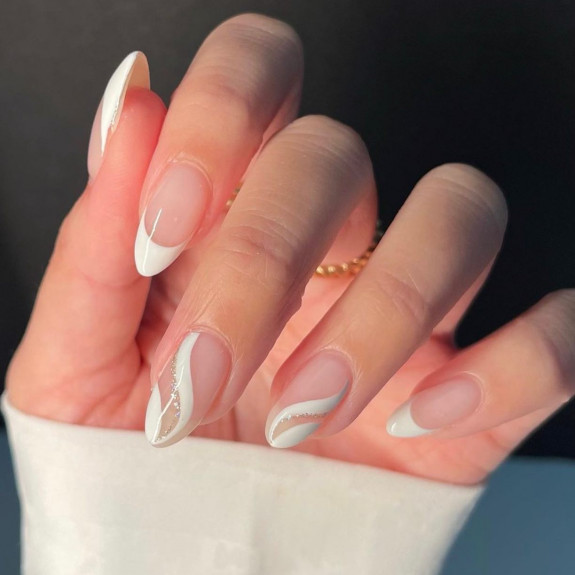 31 White Nails With Design — White Swirl Sheer Nails