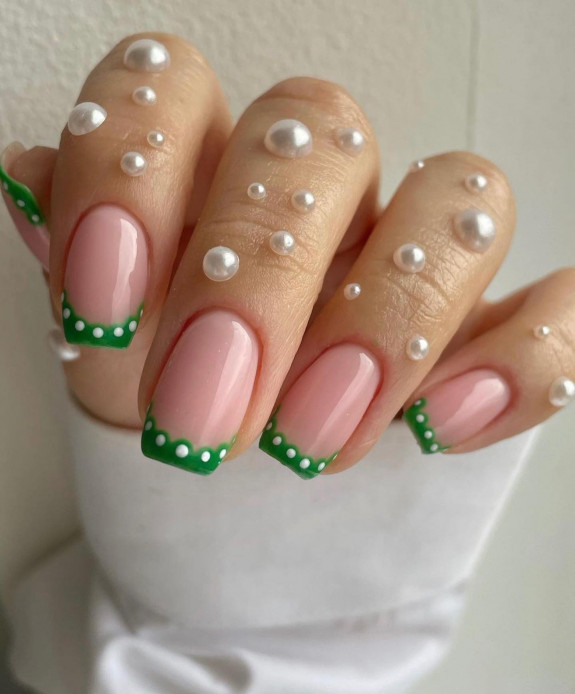 54 Cute French Tip Nail Ideas — Green Scallop French Tips