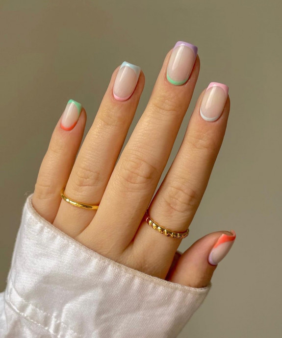 54 Cute French Tip Nail Ideas — Pastel French Tips + Reverse French