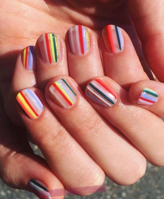 38 Pride Nail Ideas — Rainbow Strip Short Nails