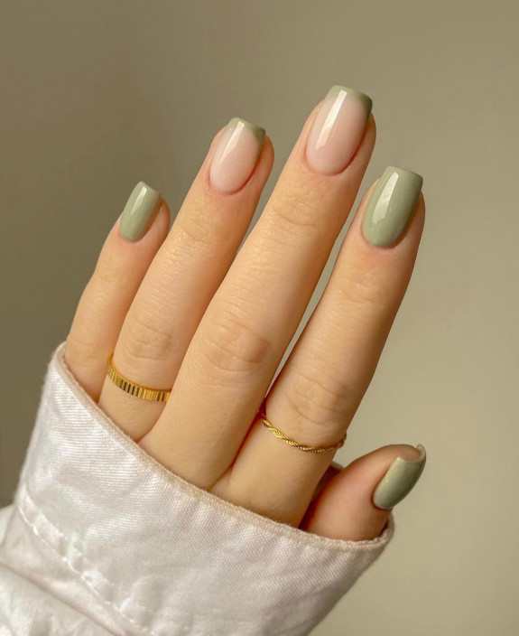 54 Cute French Tip Nail Ideas — Sage Green French Tip Nails