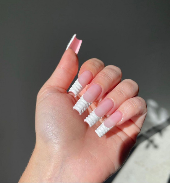 31 White Nails With Design — White Croc Print French Tip Nails