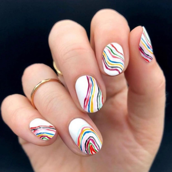 38 Pride Nail Ideas — Abstract Colorful White Nails