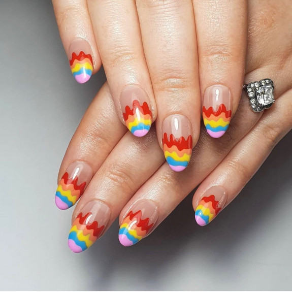 38 Pride Nail Ideas — Wavy Rainbow Nails