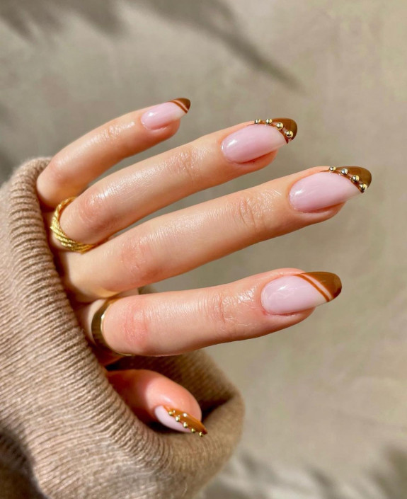 54 Cute French Tip Nail Ideas — Brown Side French Tip Nails