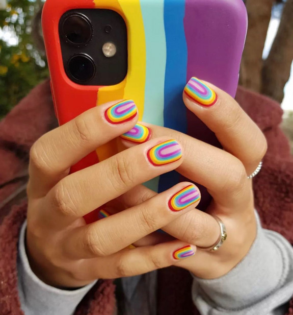 38 Pride Nail Ideas — Bold Upside Down Rainbow Nails