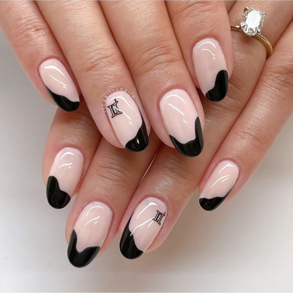 30 Best Gemini Nail Designs — Abstract Black French Tip Nails