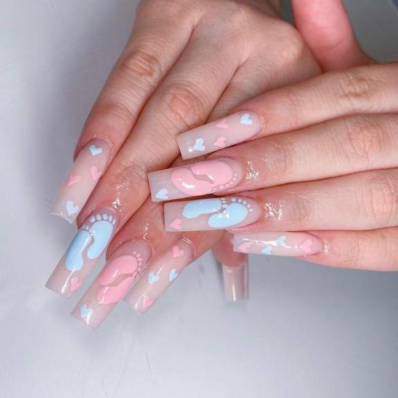 36 Gender Reveal Nail Ideas — Acrylic Gender Reveal Nails Design