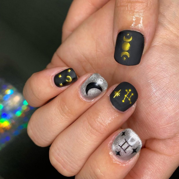 30 Best Gemini Nail Designs — Black and Silver Gemini Nails