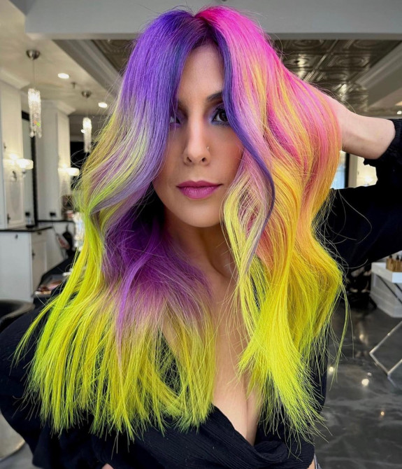 pink purple and yellow hair color, crazy hair colors, crazy hair color ideas for women, crazy hair colors for short hair, crazy hair colors for pale skin, crazy hair colors for dark hair, crazy hair ideas, hair color ideas for brunettes, hair color ideas 2022, under hair color ideas, ombre hair colors