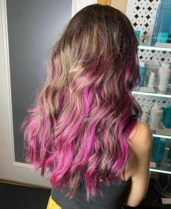 35 Crazy Hair Color Ideas — Brown with Magenta Hair Color