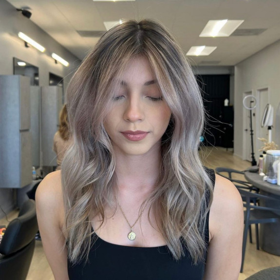 37 Ash Blonde Hair Color Ideas — Middle Part Ash Blonde