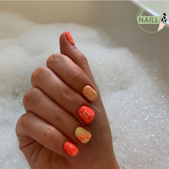 30 Best Gemini Nail Designs — Orange and Yellow Gemini Nails