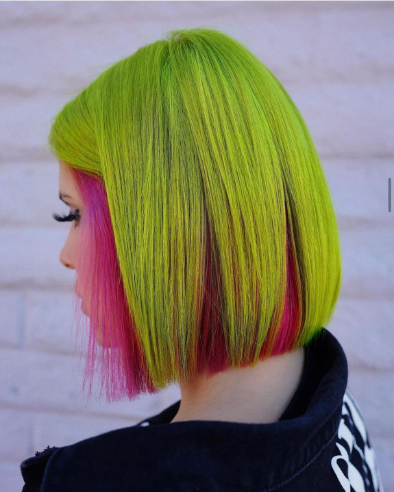 35 Crazy Hair Color Ideas — Watermelon Chartreuse and Pink