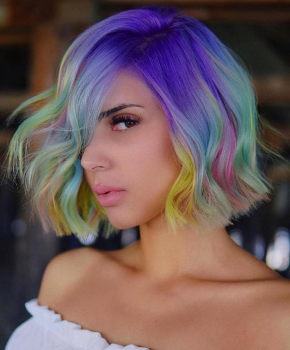 35 Crazy Hair Color Ideas — Pastel with Bright Purple Roots Hair Color