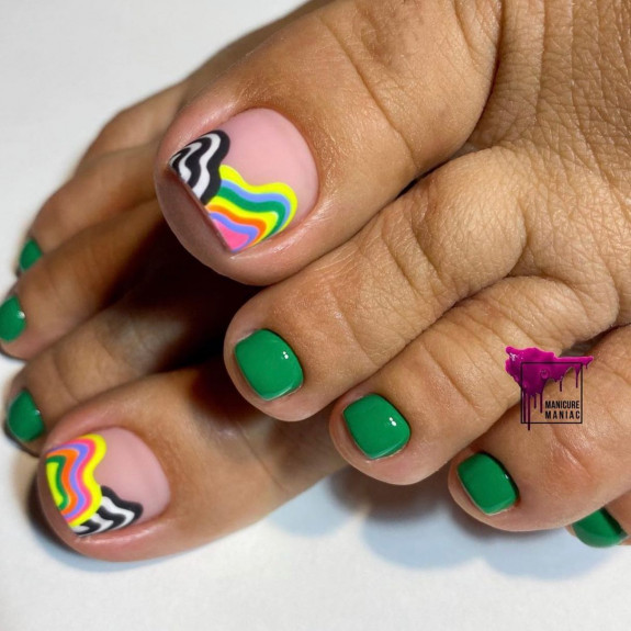 30 Summer Pedicure Designs 2022 — Abstract Rainbow Tip Toe Nails