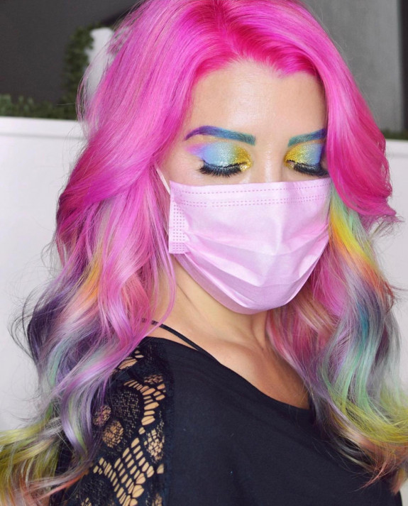 35 Crazy Hair Color Ideas — Pink Hair with Multi-Color Accents