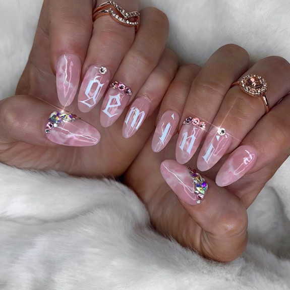 30 Best Gemini Nail Designs — Rose Quartz Gemini Nails