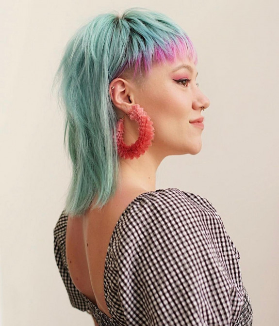 35 Crazy Hair Color Ideas — Aqua-Mint Hair Color with Pink Fringe