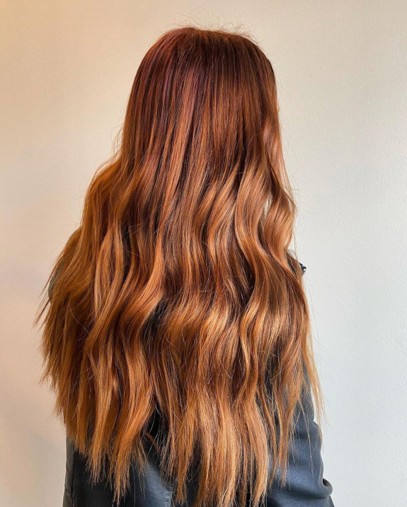 33 Ginger Brown Hair Color Ideas — Long Hair with Waves