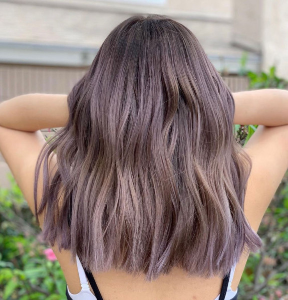 25 Best  Brown Lavender Hair Color Ideas — Brown Lavender Blunt Medium Length