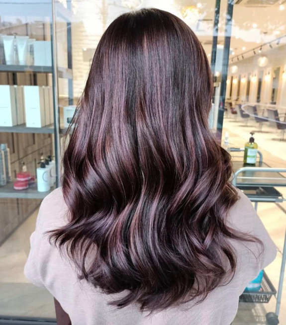 25 Best  Brown Lavender Hair Color Ideas — Glossy Brown Lavender Hair