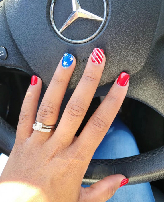 38 Cute Memorial Day Nails — Mix and Match Blue Red and White Nails