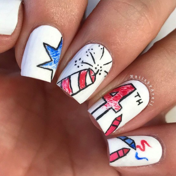 38 Cute Memorial Day Nails — 4th July White Nails