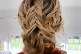 french-braided bun chignon, braided bun with weaves, braided ballerina bun, braided bun with bangs, easy braid bun hairstyles, cute braided bun hairstyles, braids with a bun on top, braided bun hairstyles for black hair, wedding hairstyle, bridal braided bun, wedding braided bun hairstyle Triple braided bun hairstyle with voluminous low bun, perfect for elegant bridal looks