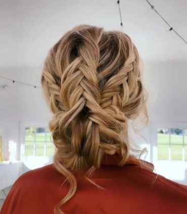 french-braided bun chignon, braided bun with weaves, braided ballerina bun, braided bun with bangs, easy braid bun hairstyles, cute braided bun hairstyles, braids with a bun on top, braided bun hairstyles for black hair, wedding hairstyle, bridal braided bun, wedding braided bun hairstyle Triple braided bun hairstyle with voluminous low bun, perfect for elegant bridal looks