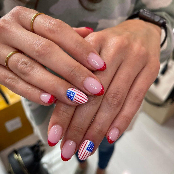 38 Cute Memorial Day Nails — American Flag + Red French Tip Nails