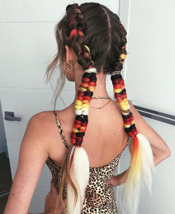 40 Cute and Colorful Festival Hairstyles — Warm Tone Braid Hairstyle