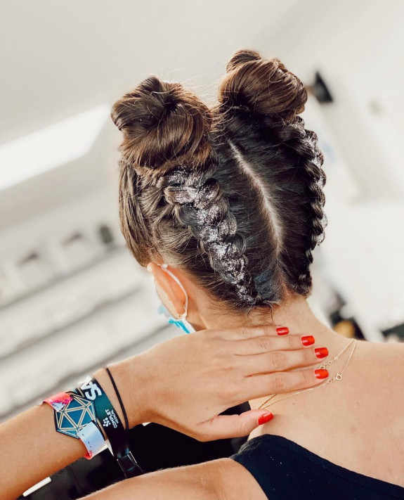 40 Cute and Colorful Festival Hairstyles — Upside Down Braids + Space Buns